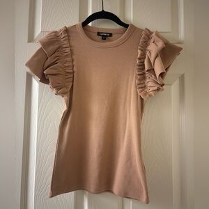 Express Women's Beige Ruffle Sleeve Tee